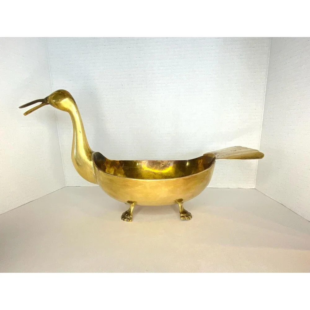 Vintage Brass Duck Container Bowl...15 1/4